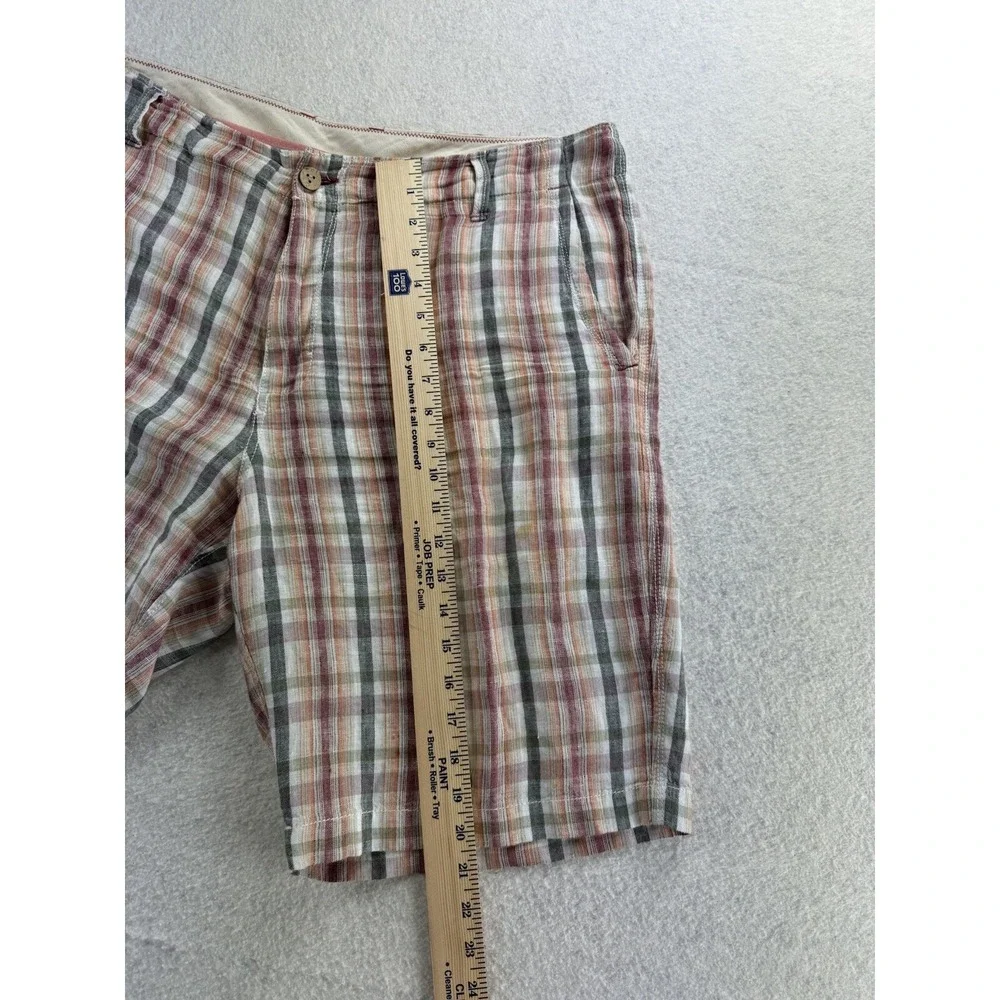 Tommy‎ Bahama Mens 100% Linen Chino Shorts Tag 36 Actual Size 38 Tropical Plaid